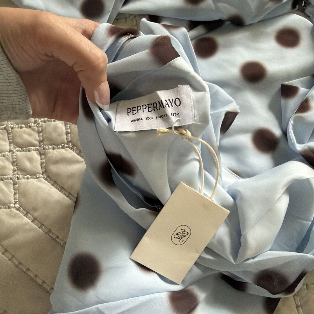 Peppermayo Get Me Halter Mini Dress - Blue Mocha Dot XXS - Picture 3 of 8